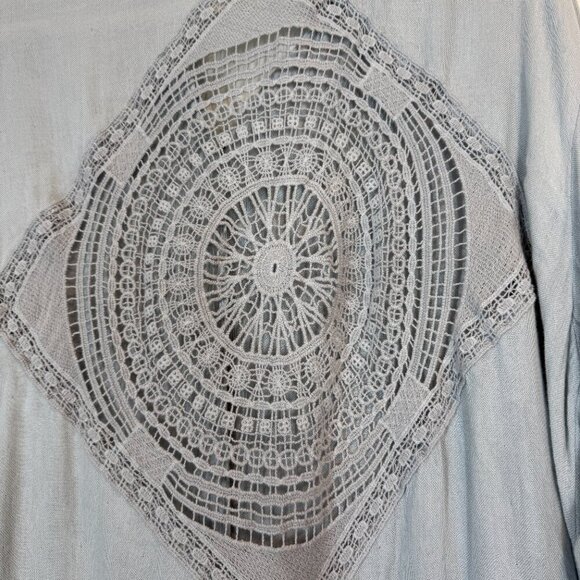 Vintage Havana Crochet Detail Tunic Button Up Top Blouse Shirt Blue Boho Medium - Picture 7 of 14